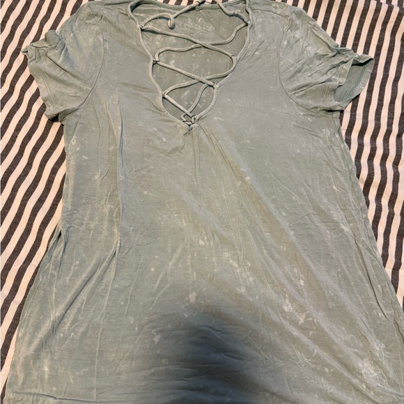 American Eagle Outfitters Tops - American Eagle Outfitters Light Green Lace-Up Tee